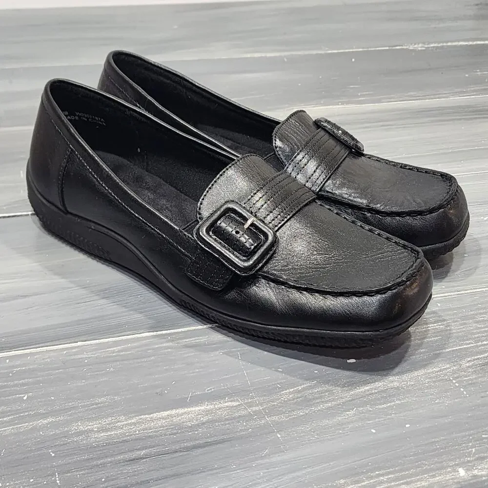 Walking Cradle Leather Loafers Comfort Shoes Black‎ Size 9 B Buckle Detail